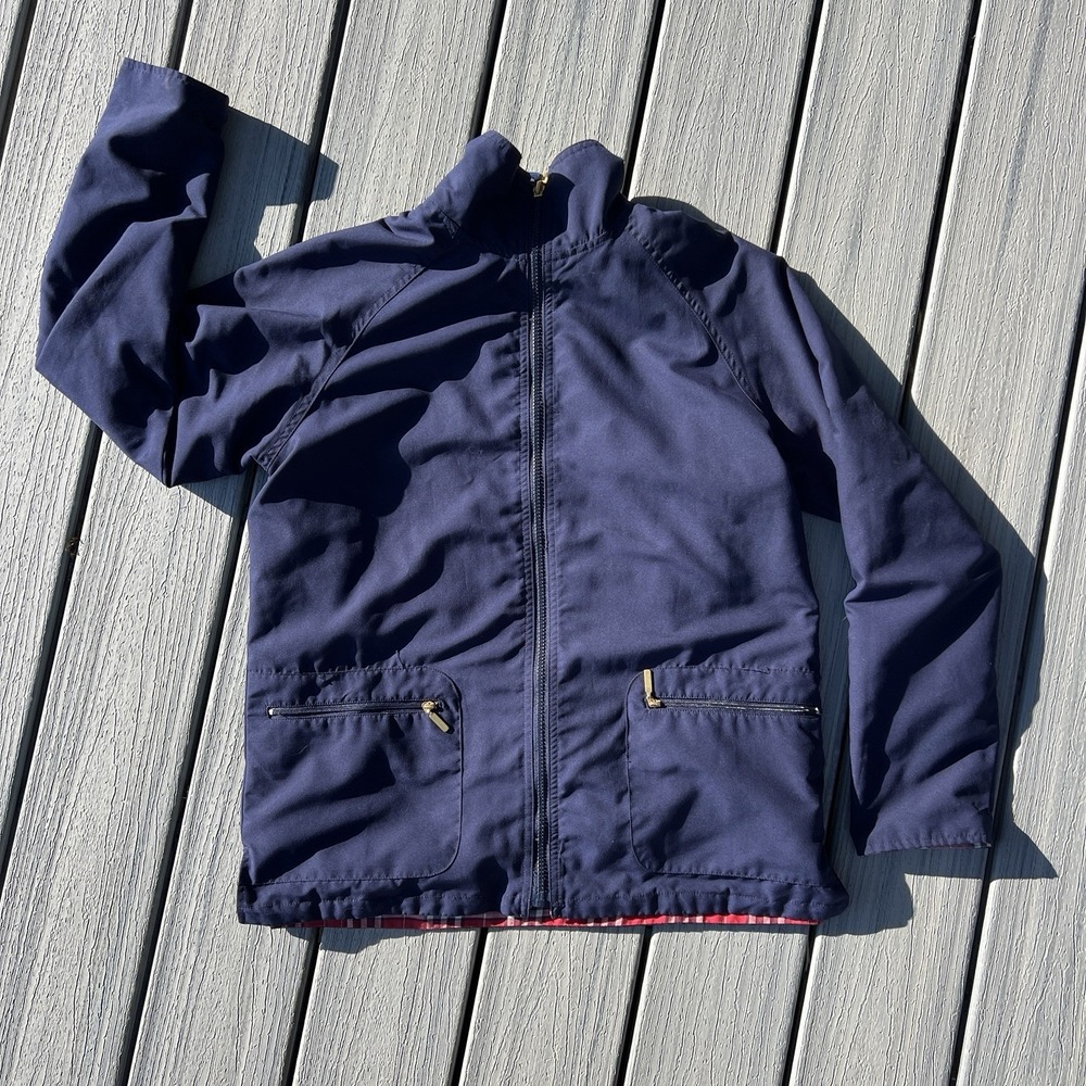 Vintage Country Club Koret Navy Plaid Lined Jacket Zip Coat Womens Small 90s